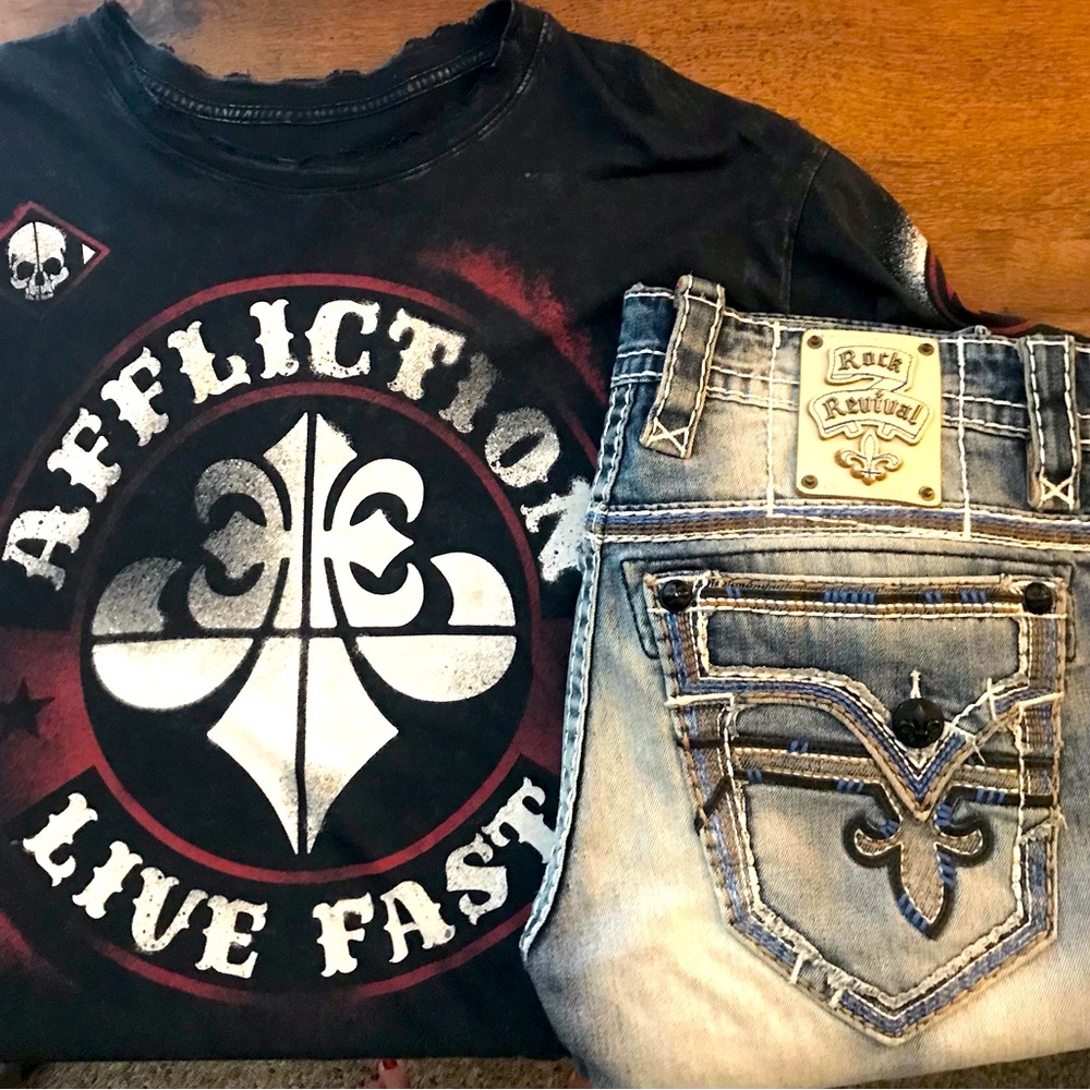 Rock Revival Exclusive Mens Jean W/ Affliction Short Sleeve Shirt
